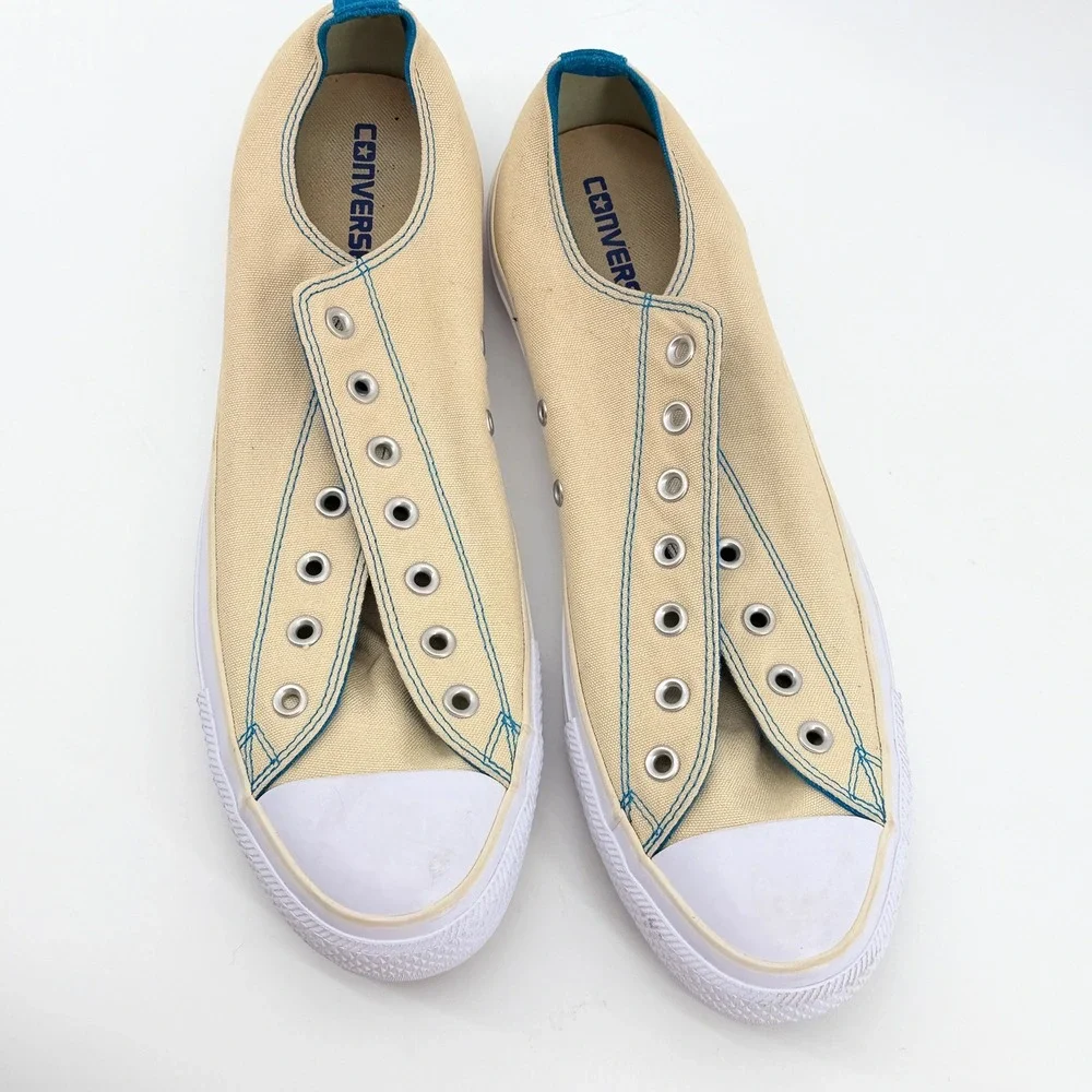 Converse Chuck Taylor All Star Slip On Mens 13 Cream Blue Sneaker Low Top